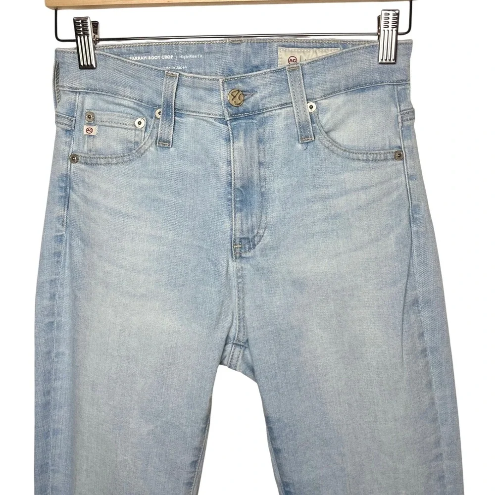 AG Adriano Goldschmied Farrah Boot Crop High Rise Distressed Jeans Light Wash 25